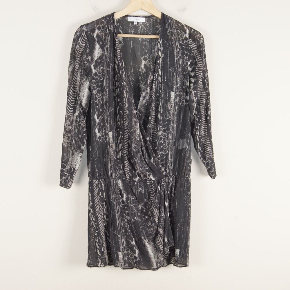 IRO Akley Silk Faux Wrap Snake Print Argent Black White Mini Dress Sz 40 / US S